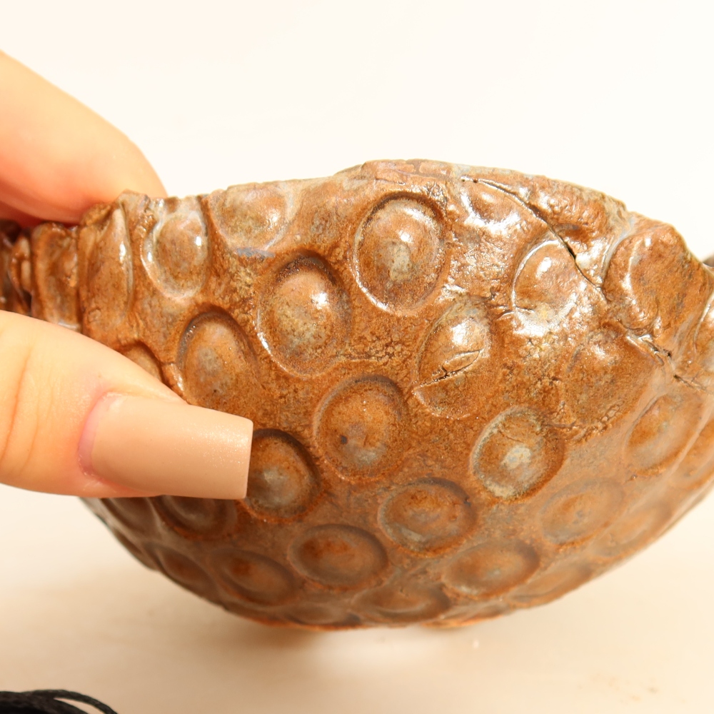 Keramische schaal voor kokedama, 12,5 x 11,5 x 6 cm, kleur: bruin