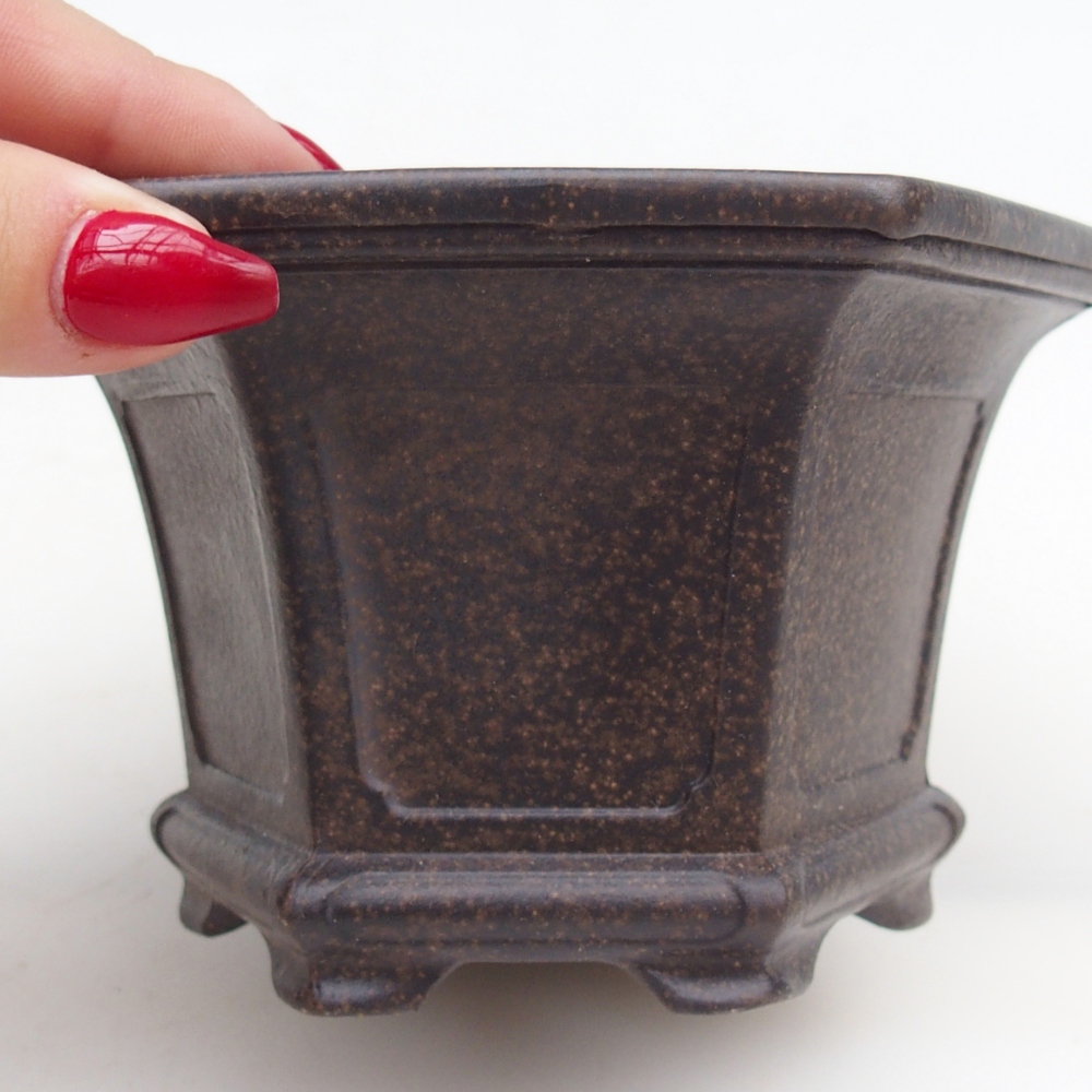 Bonsaischaal van keramiek 13,5 x 12 x 8 cm, kleur okerbruin