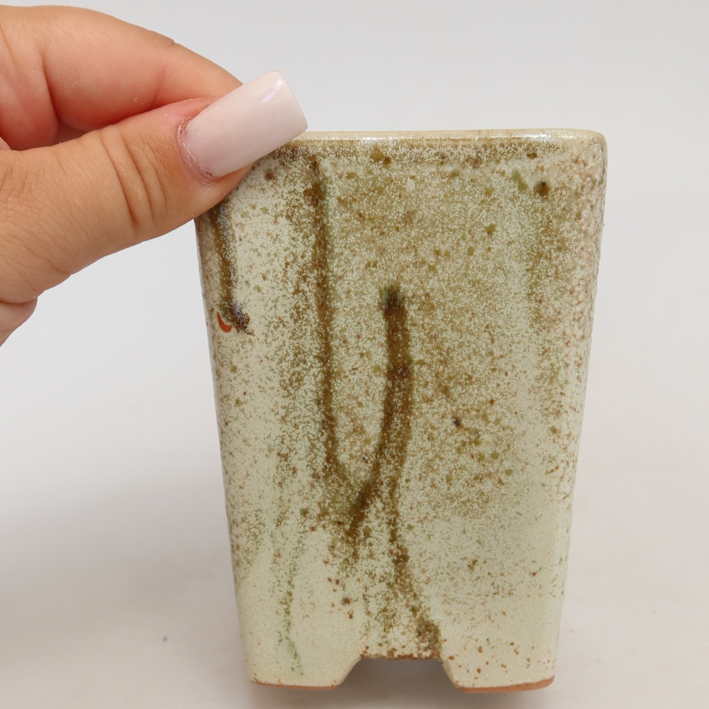 Keramische bonsaipot 7,5 x 7,5 x 11 cm, kleur: beige