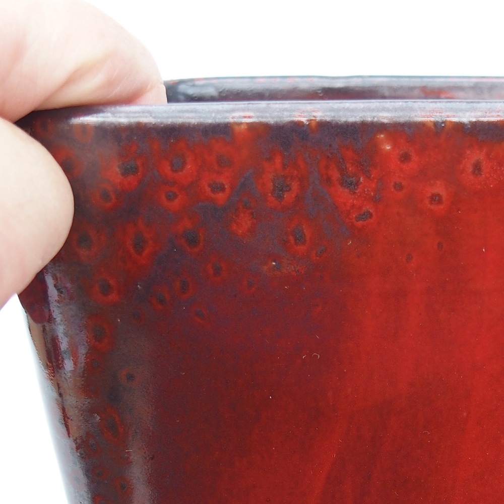 Bonsaischaal van keramiek 14 x 14 x 15 cm, kleur rood