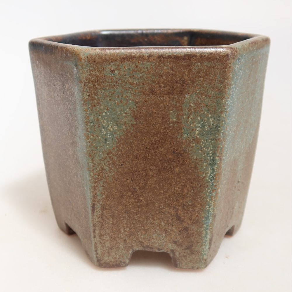 Keramische bonsaipot 9 x 8,5 x 8 cm, kleur bruingroen