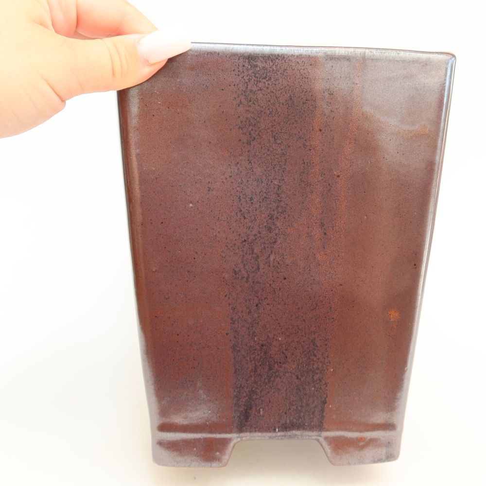 Keramische bonsaipot 15,5 x 15,5 x 19 cm, kleur bruin