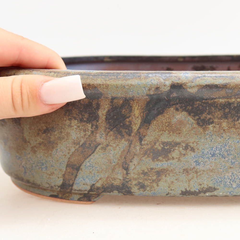 Keramische bonsaipot 31,5 x 24 x 8 cm, kleur bruinblauw