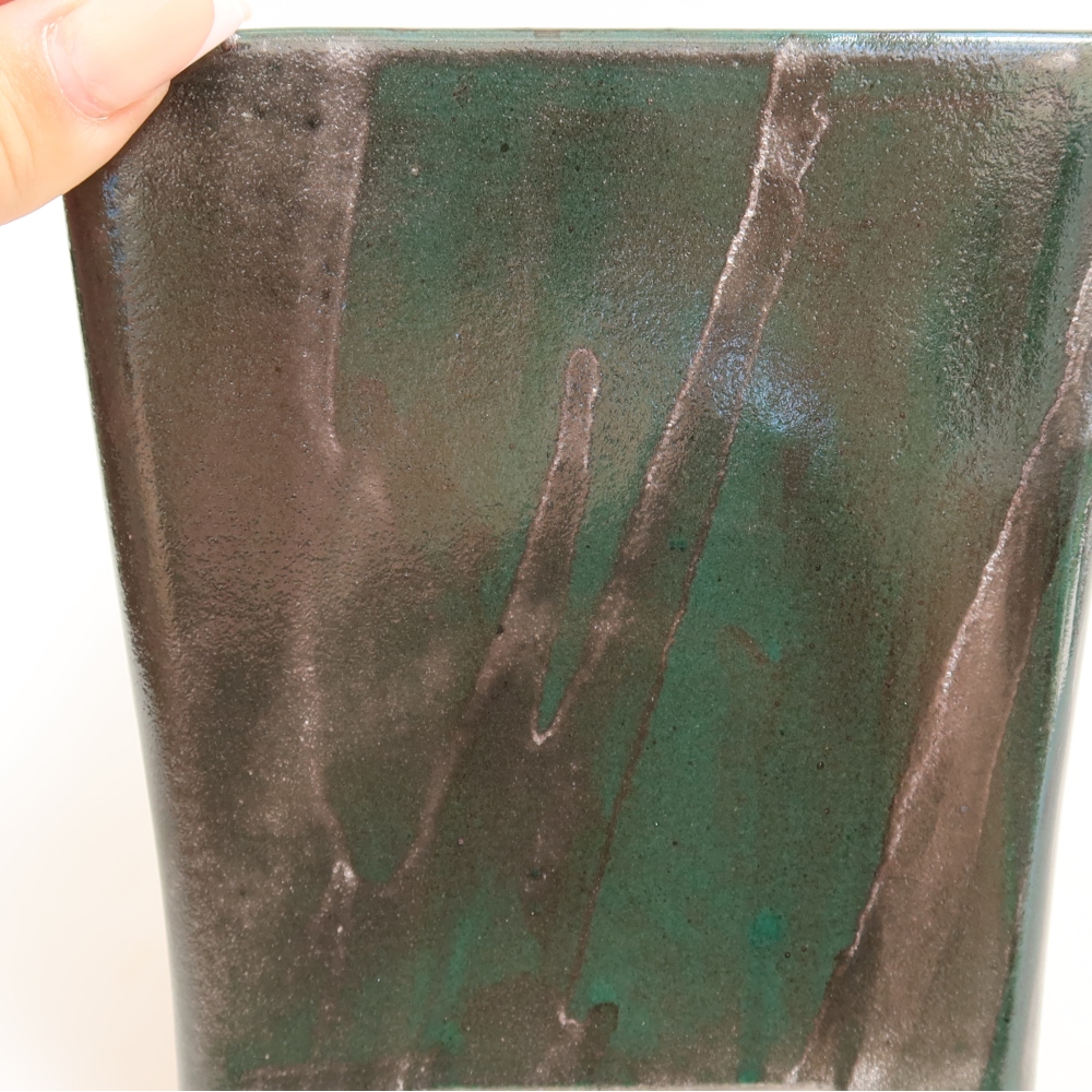 Keramische bonsaipot 13 x 13 x 13,5 cm, kleur metaalgroen