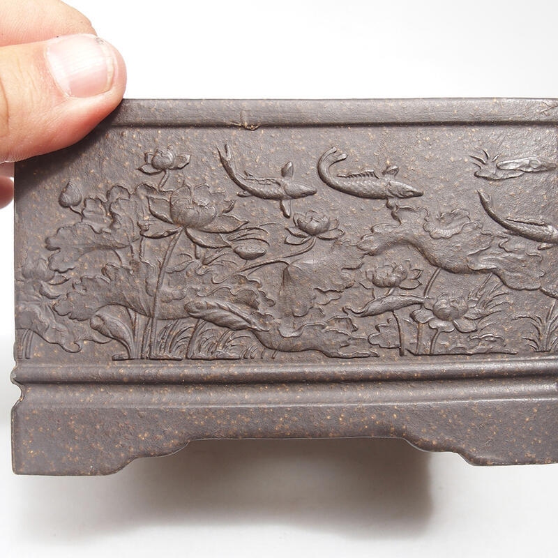 Bonsaischaal 13 x 13 x 8 cm, kleur okerbruin