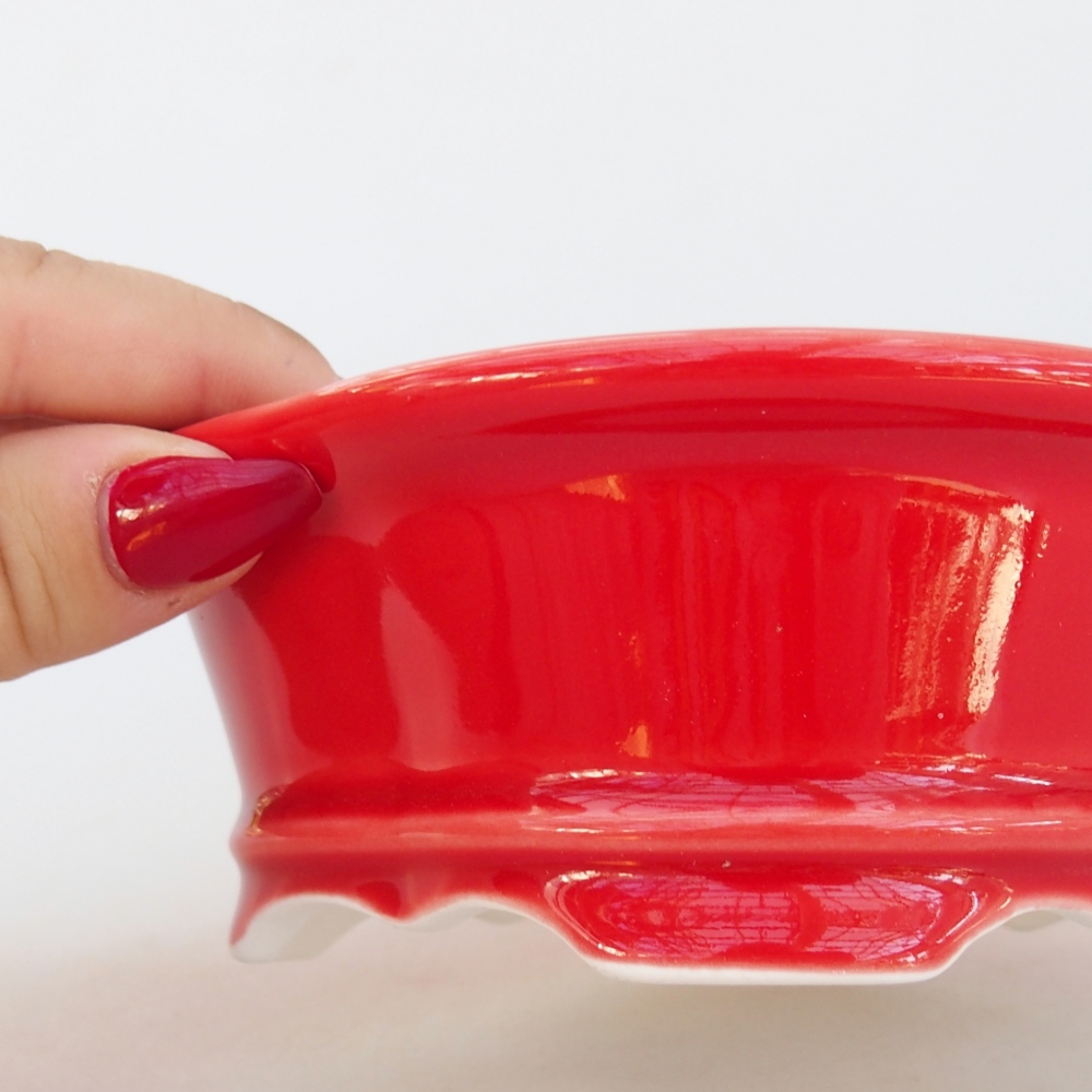 Bonsaischaal van keramiek 13 x 12 x 5 cm, kleur rood