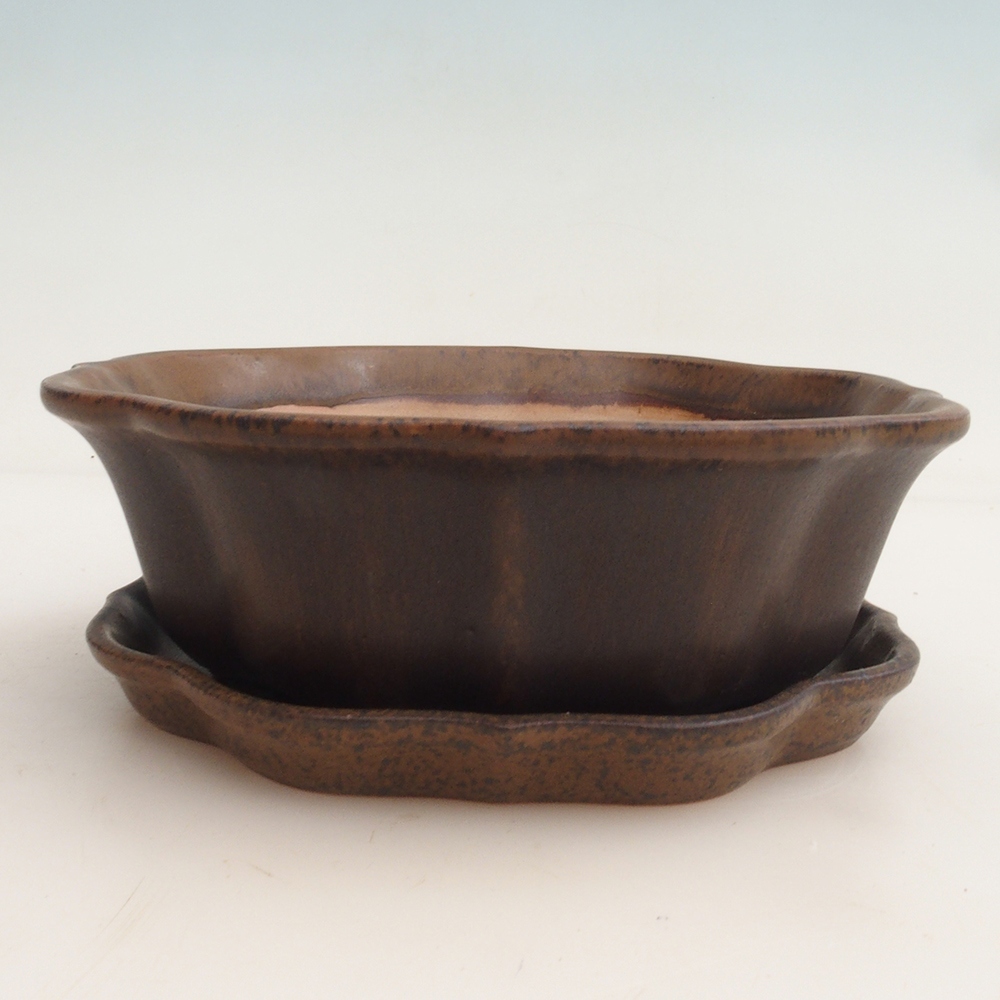 Bonsai kom + schotel H06 - 14,5 x 14,5 x 5 cm - bruin