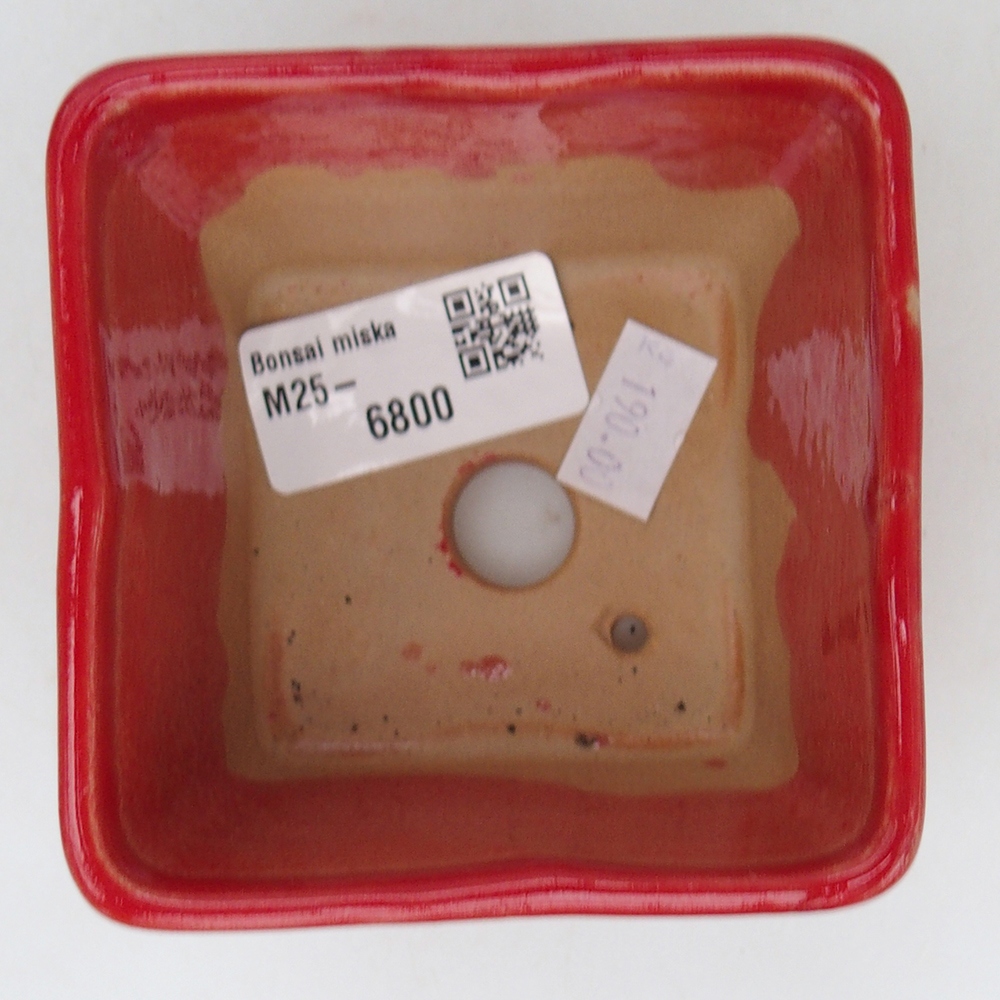Bonsaischaal van keramiek 8,5 x 8,5 x 6 cm, kleur rood