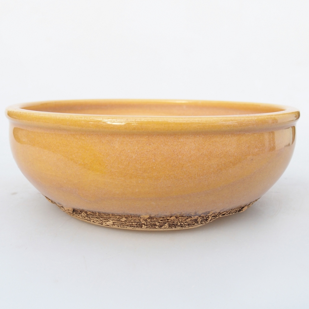 Bonsaischaal van keramiek 16,5 x 16,5 x 5,5 cm, kleur bruin-geel