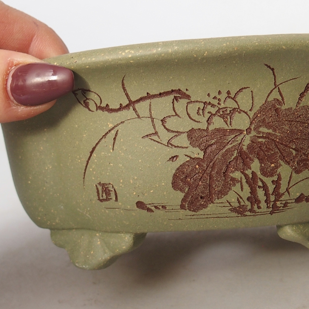 Bonsaischaal van keramiek 15,5 x 13 x 6 cm, groen