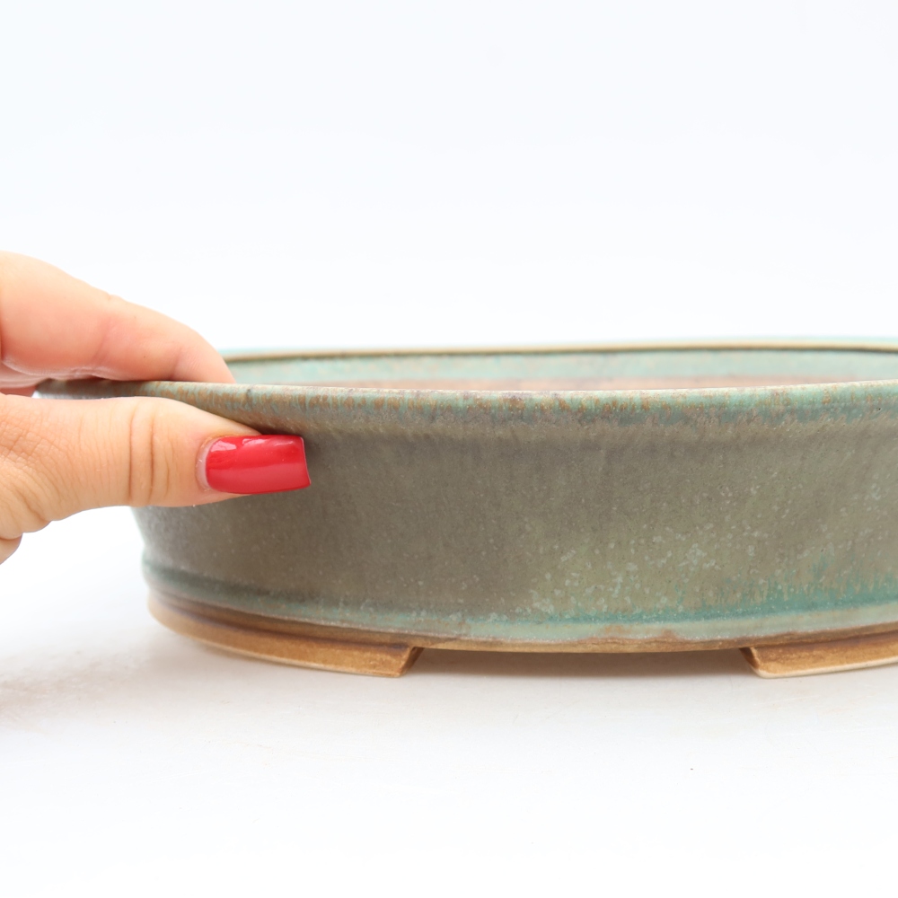 Keramische bonsaischaal 27 x 24,5 x 6 cm, kleur: groen