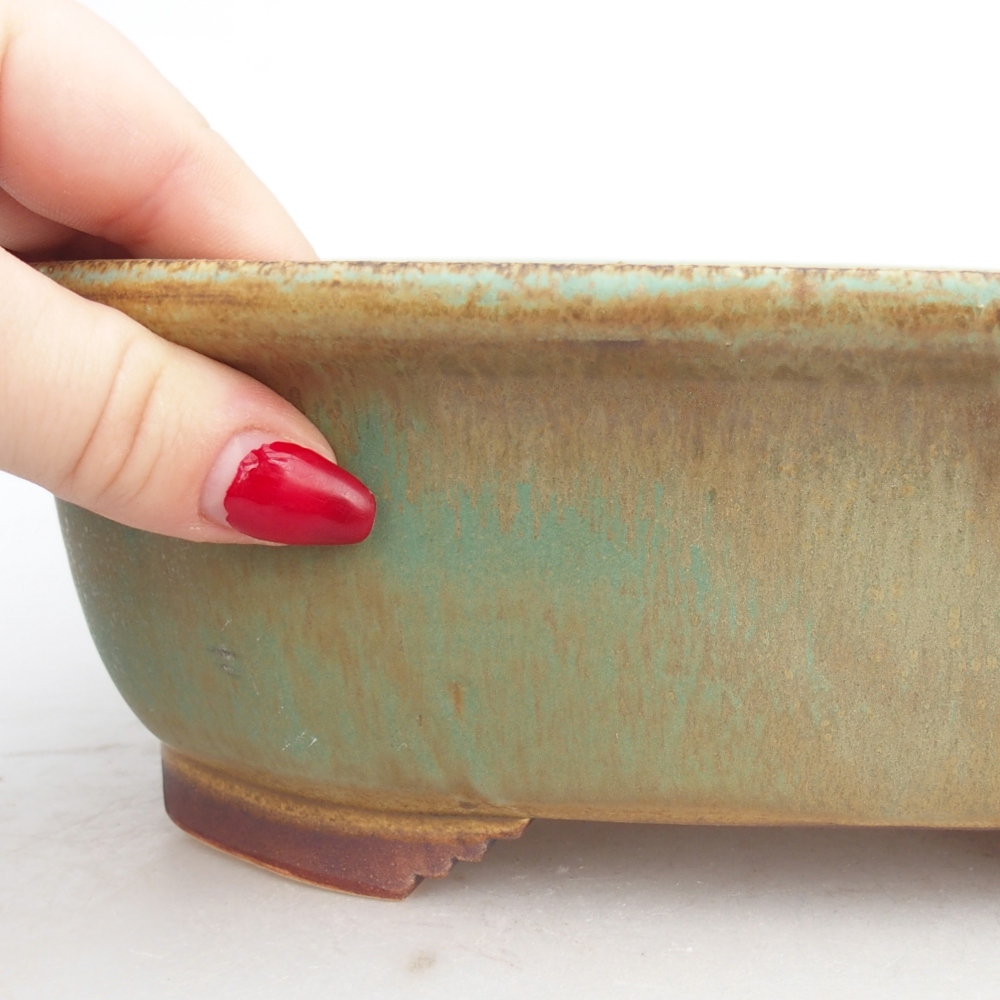 Bonsaischaal van keramiek 25,5 x 21,5 x 8 cm, groen