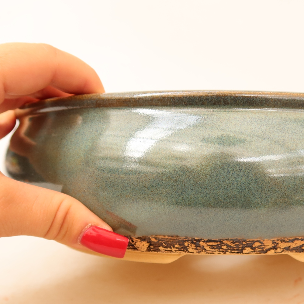 Keramische bonsai-schaal 24 x 24 x 7,5 cm, kleur: groen