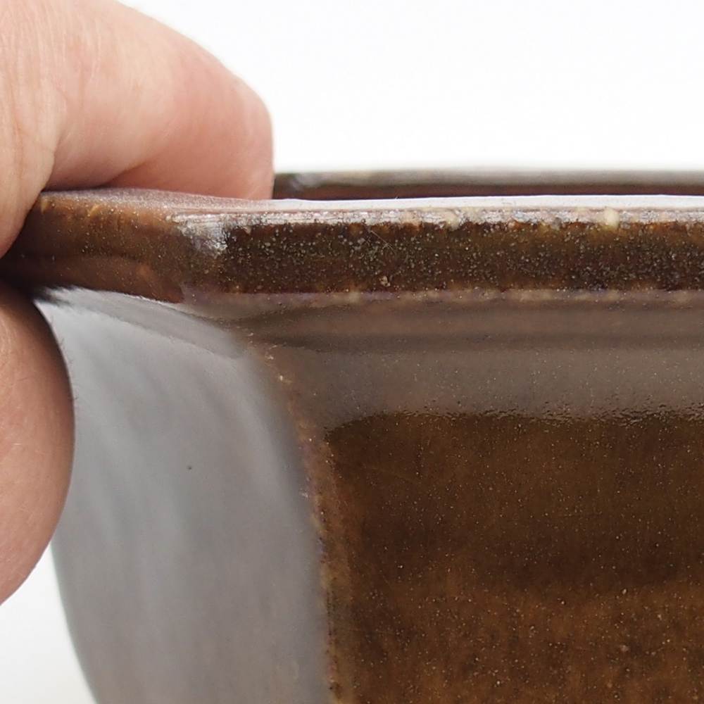 Bonsaischaal van keramiek 18 x 16 x 9 cm, kleur bruin-groen