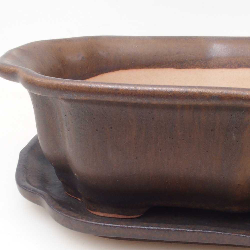 Bonsai kom + schotel H51 - 18x14x5 cm - bruin