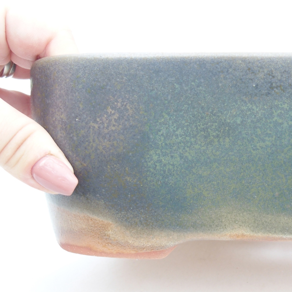 Bonsaischaal van keramiek 23,5 x 19 x 7,5 cm, kleur bruin-groen