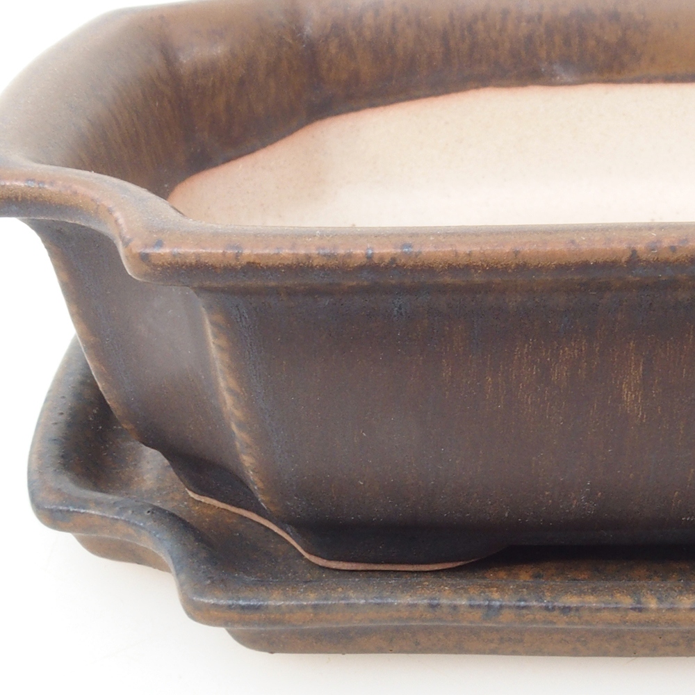 Bonsai kom + schotel H03 - 16,5 x 12 x 4,5 cm - bruin