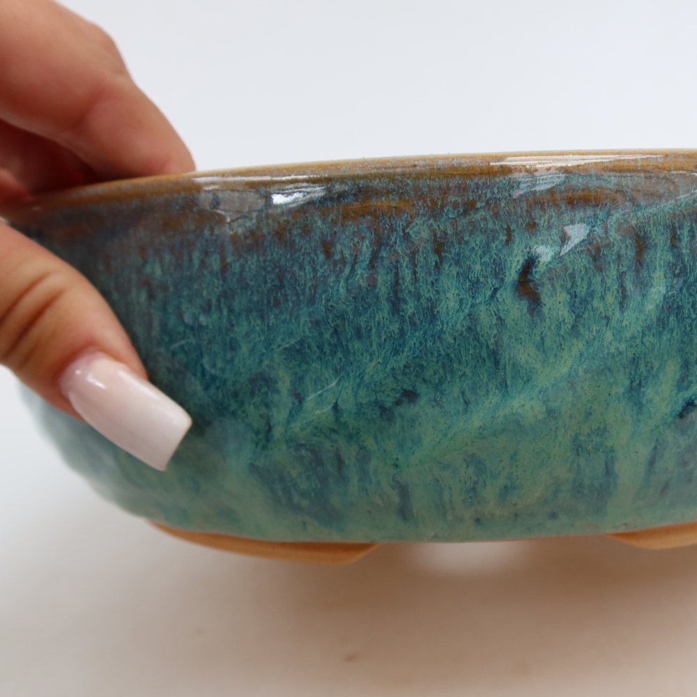 Keramische bonsaipot 22,5 x 22,5 x 7 cm, kleur: blauw