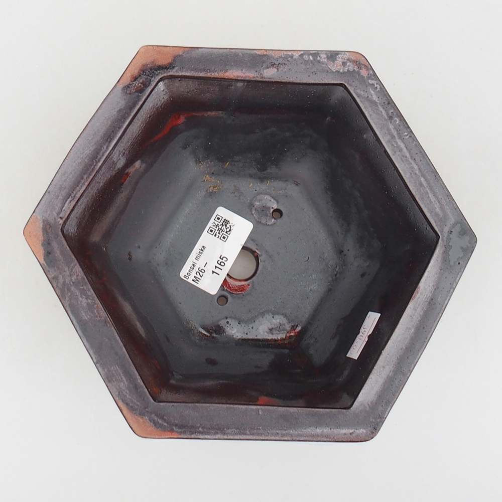 Bonsaischaal van keramiek 18 x 16 x 9 cm, kleur zwart rood