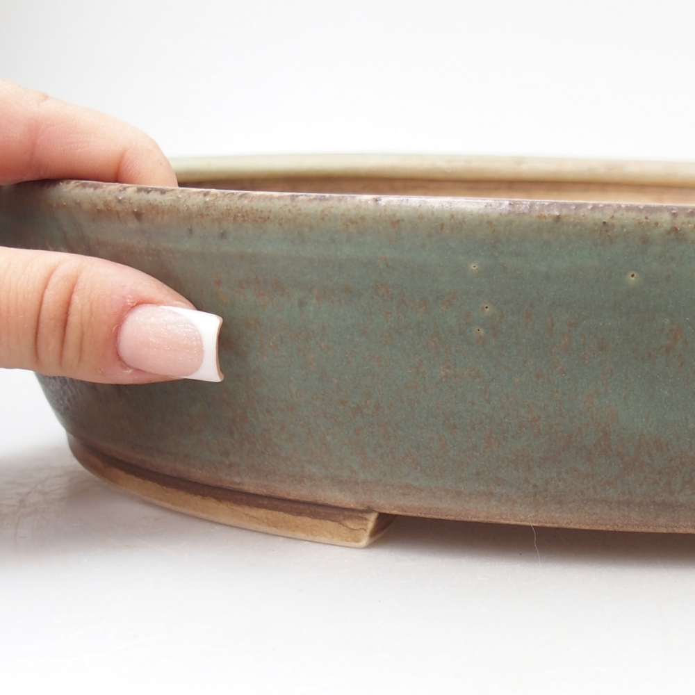 Bonsaischaal van keramiek 31,5 x 27,5 x 6 cm, groen