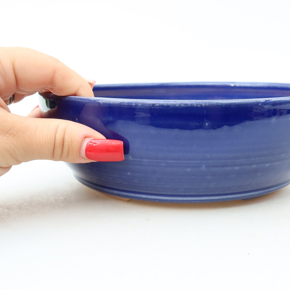 Bonsaischaal van keramiek 19 x 19 x 6 cm, kleur blauw