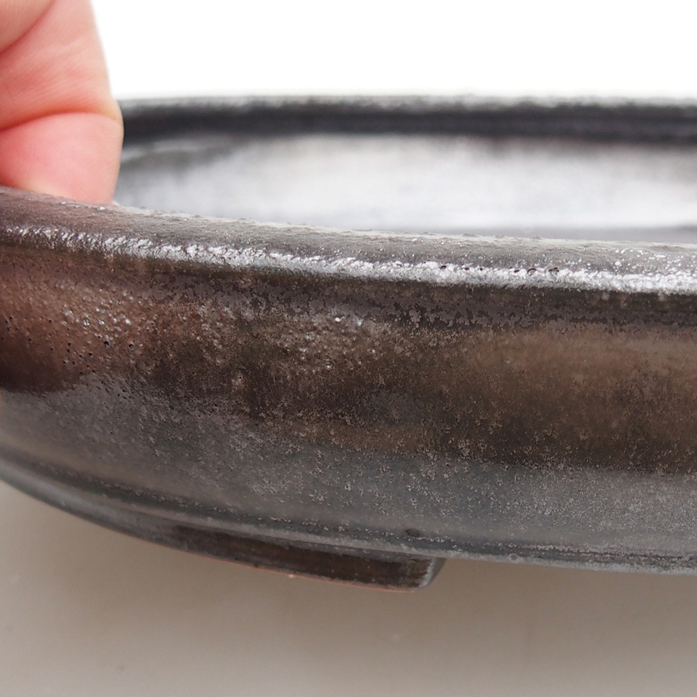 Bonsaischaal van keramiek 24 x 19,5 x 4 cm, kleur zwart-groen