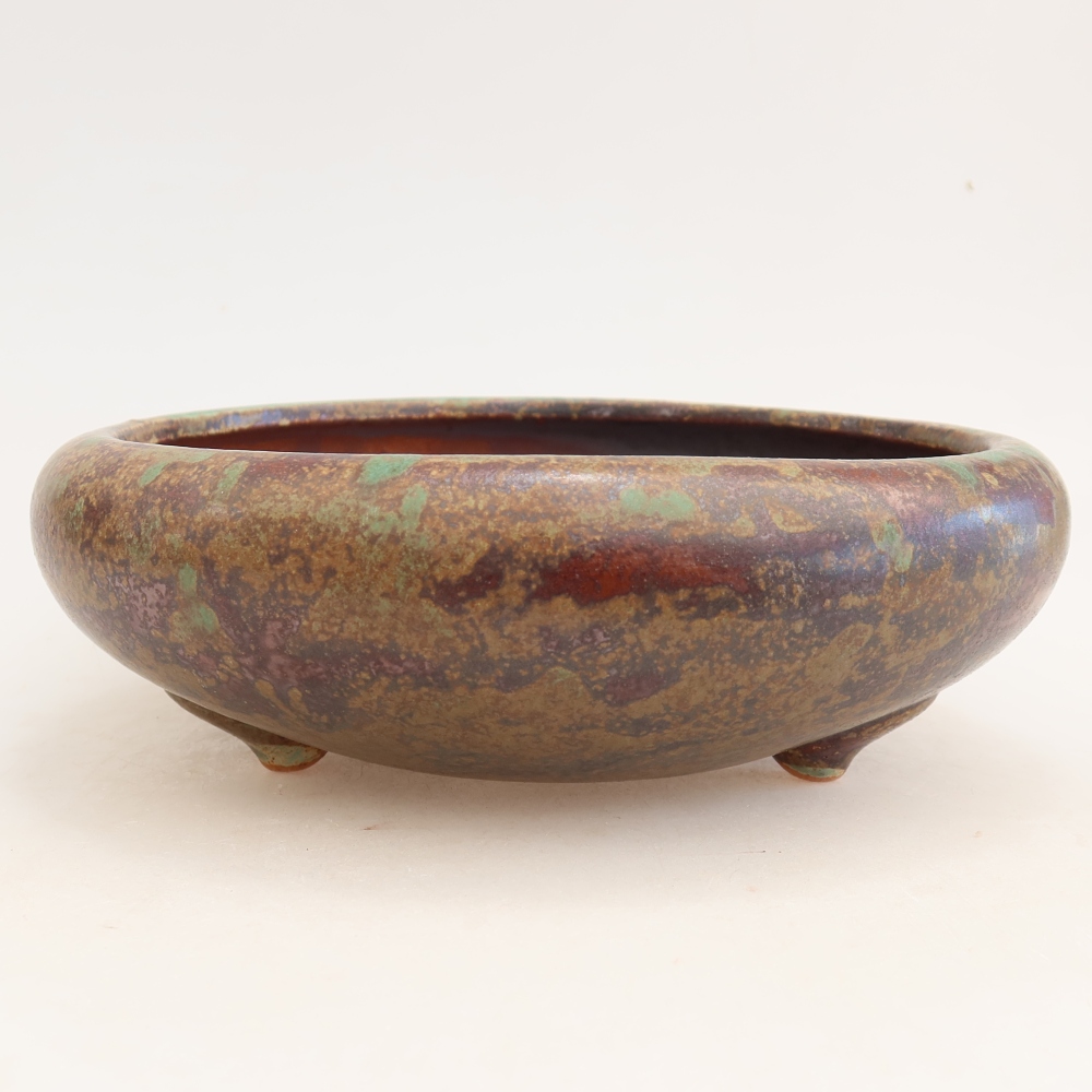 Keramische bonsaipot 20,5 x 20,5 x 7 cm, kleur groenbruin