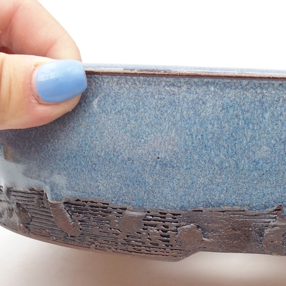 Bonsaischaal van keramiek 20 x 20 x 5 cm, kleur blauw