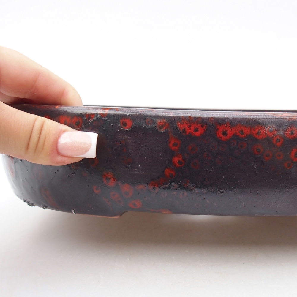 Bonsaischaal van keramiek 27 x 21 x 5,5 cm, kleur rood-zwart