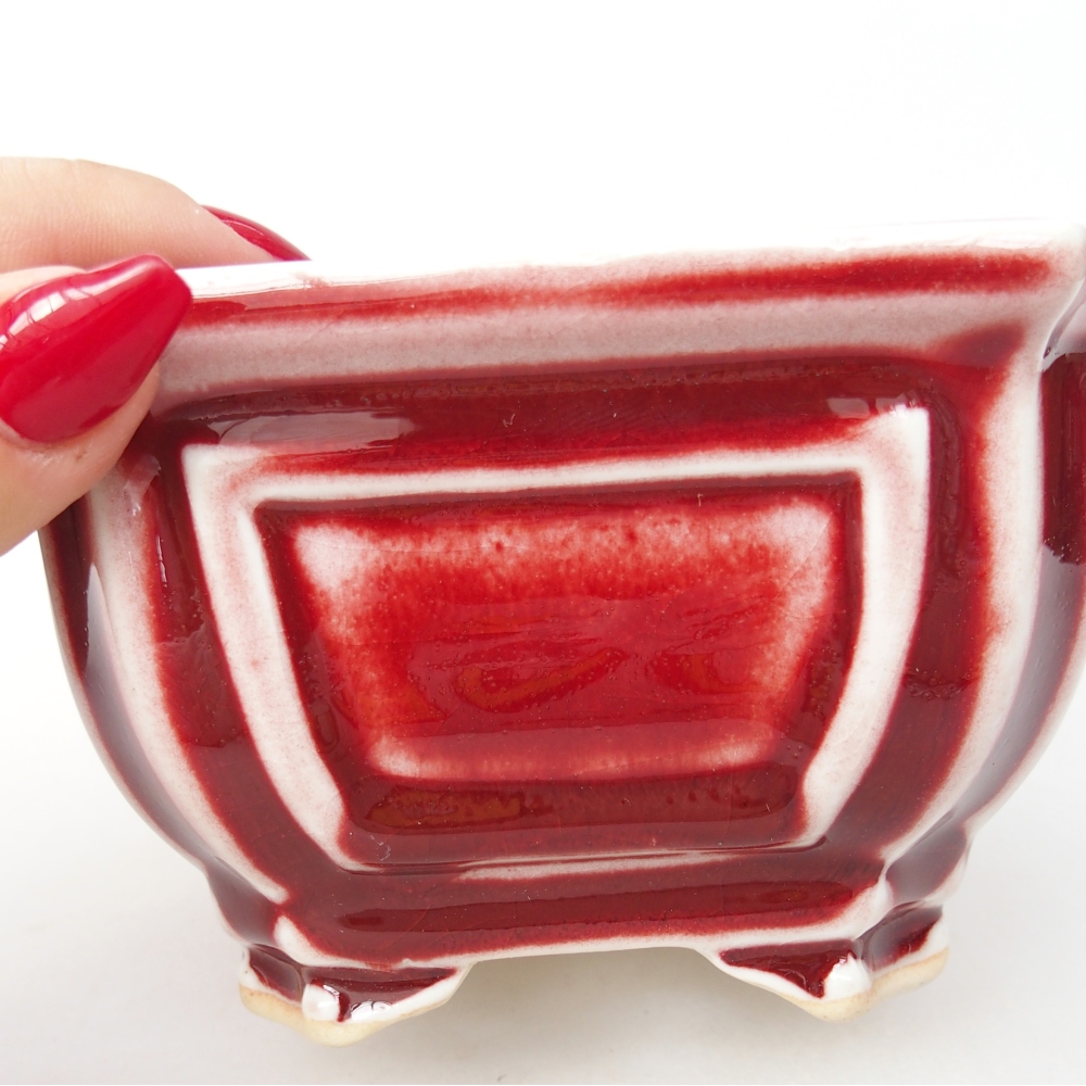 Bonsaischaal van keramiek 11 x 11 x 7 cm, kleur rood