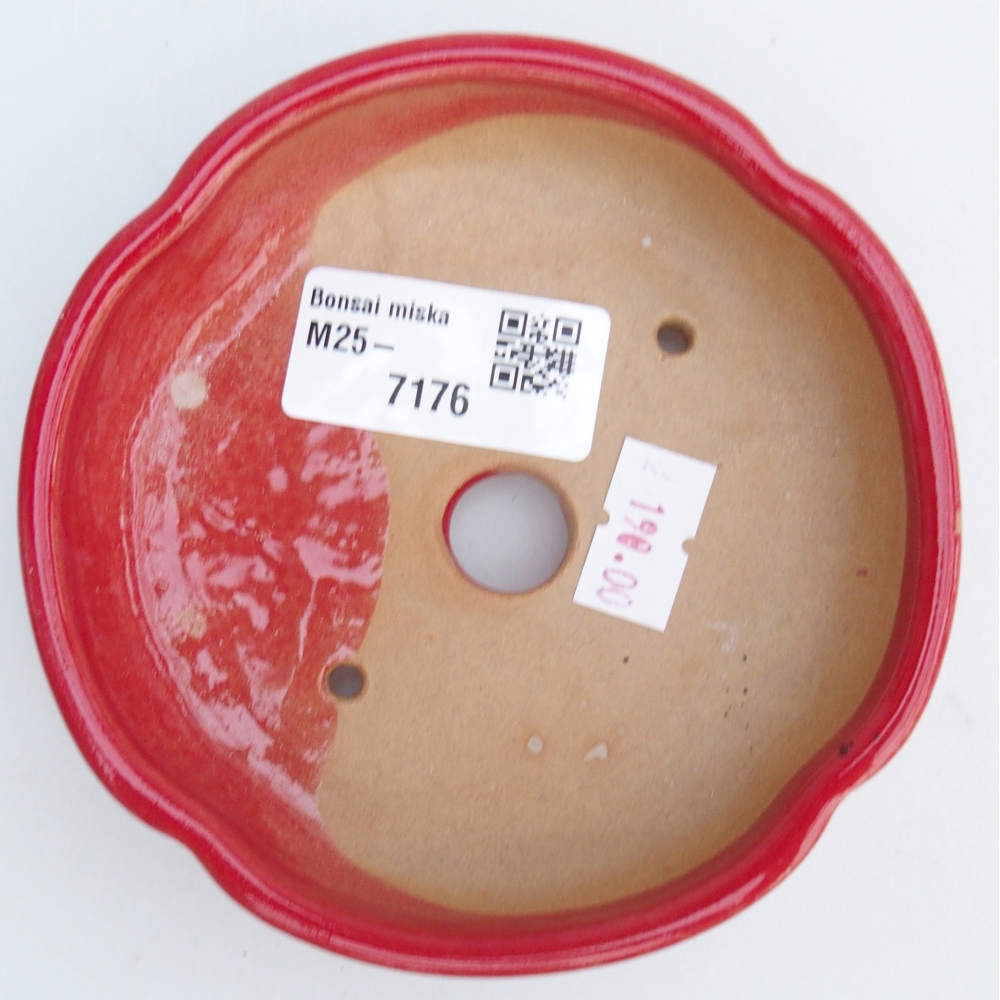 Bonsaischaal van keramiek 26 x 26 x 8 cm, kleur rood
