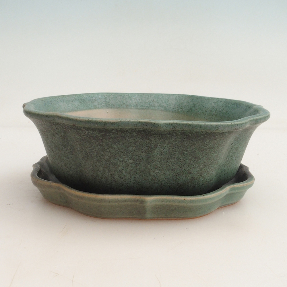 Bonsai kom + schotel H06 - 14,5 x 14,5 x 5 cm - groen