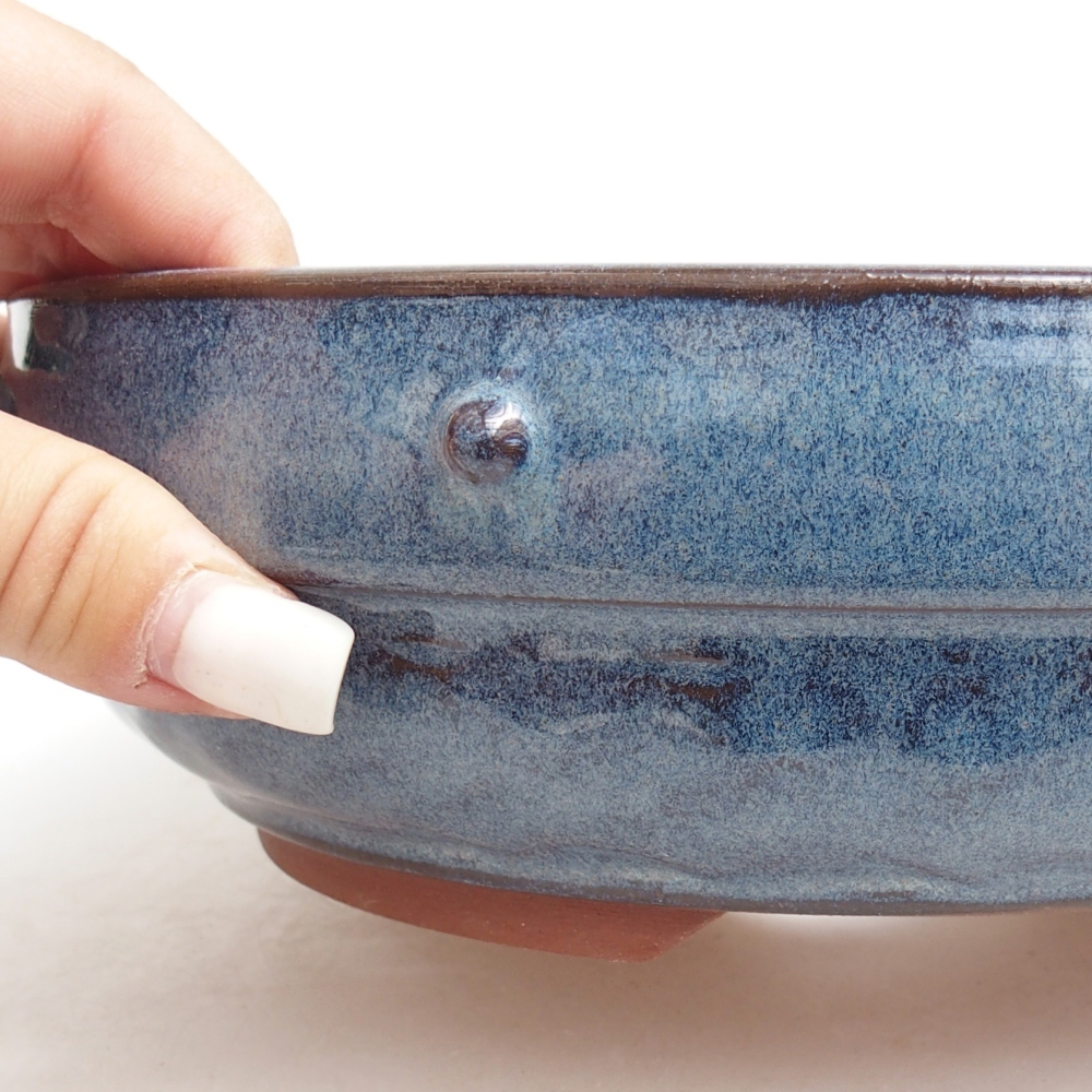Bonsaischaal van keramiek 21 x 21 x 6,5 cm, kleur blauw