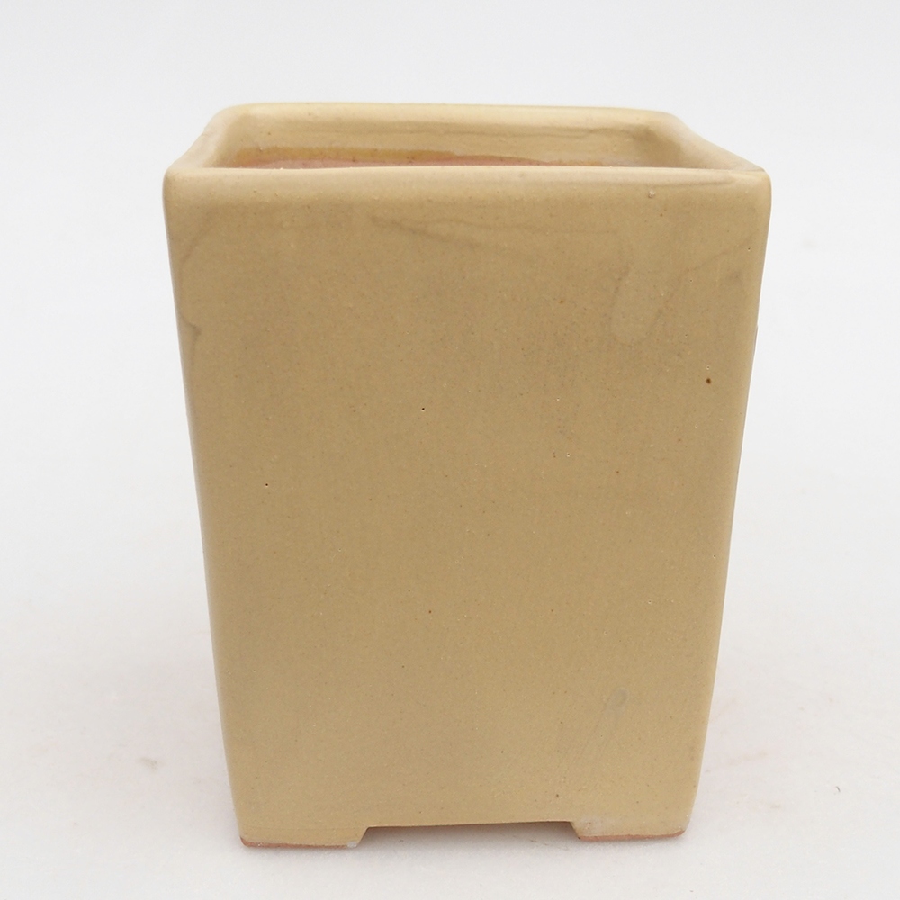 Bonsaischaal van keramiek 7,5 x 7,5 x 10 cm, kleur beige
