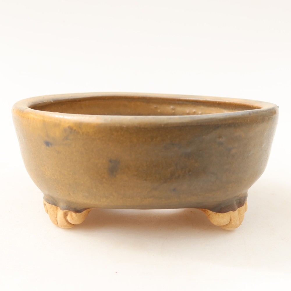 Bonsaischaal van keramiek 10,5 x 10,5 x 4 cm, bruin