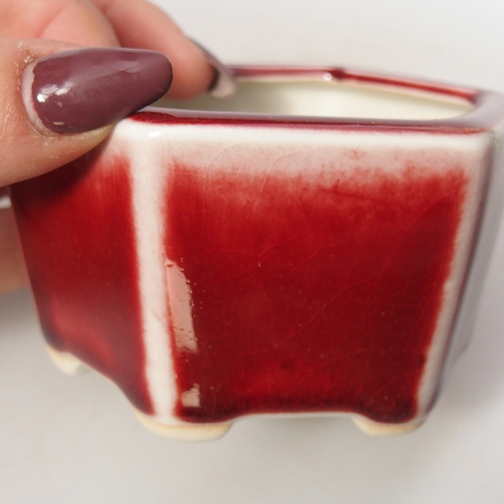 Bonsaischaal van keramiek 9 x 8 x 5 cm, kleur rood