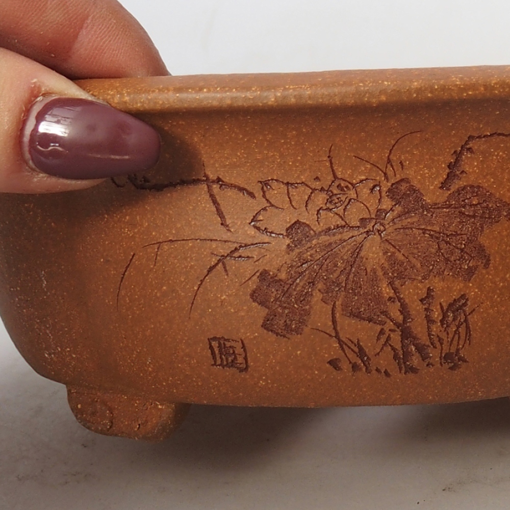 Bonsaischaal van keramiek 15,5 x 13 x 6 cm, bruin