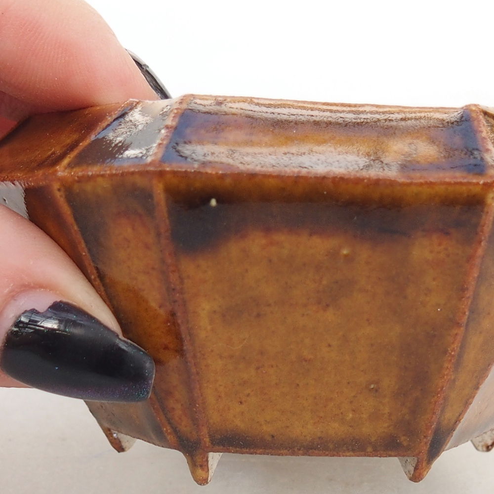 Bonsaischaal van keramiek 8,5 x 8 x 4 cm, bruin