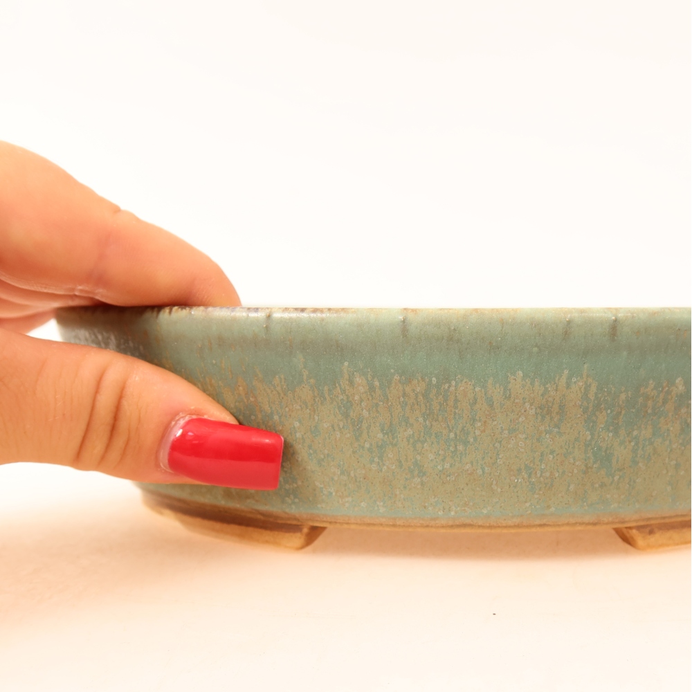 Bonsaischaal van keramiek 18,5 x 16,5 x 4,5 cm, groen