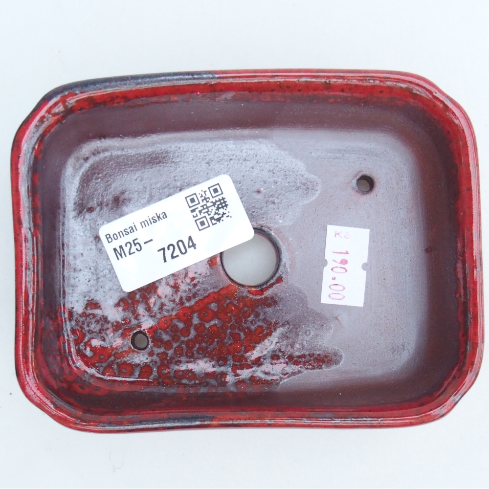 Bonsaischaal van keramiek 26 x 26 x 8 cm, kleur rood
