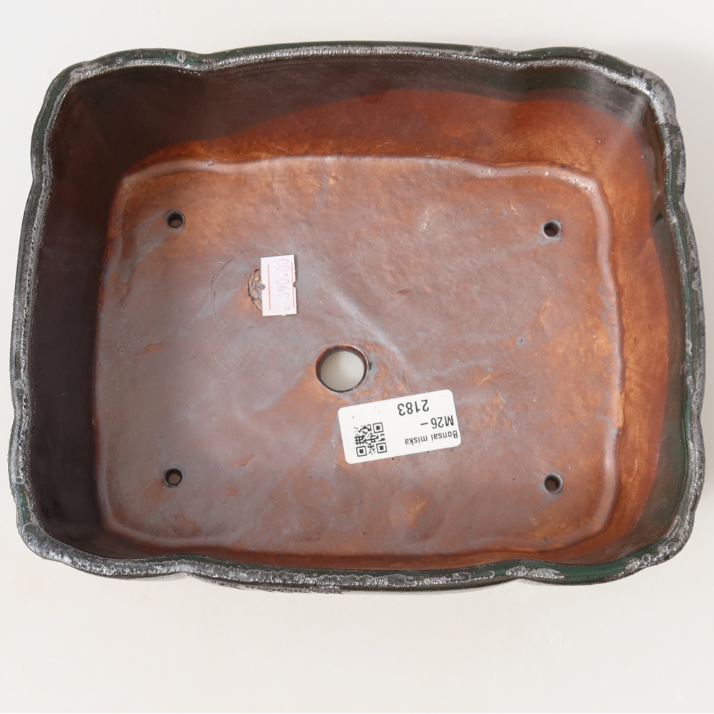 Keramische bonsaipot 20,5 x 17,5 x 7 cm, kleur metaalgroen