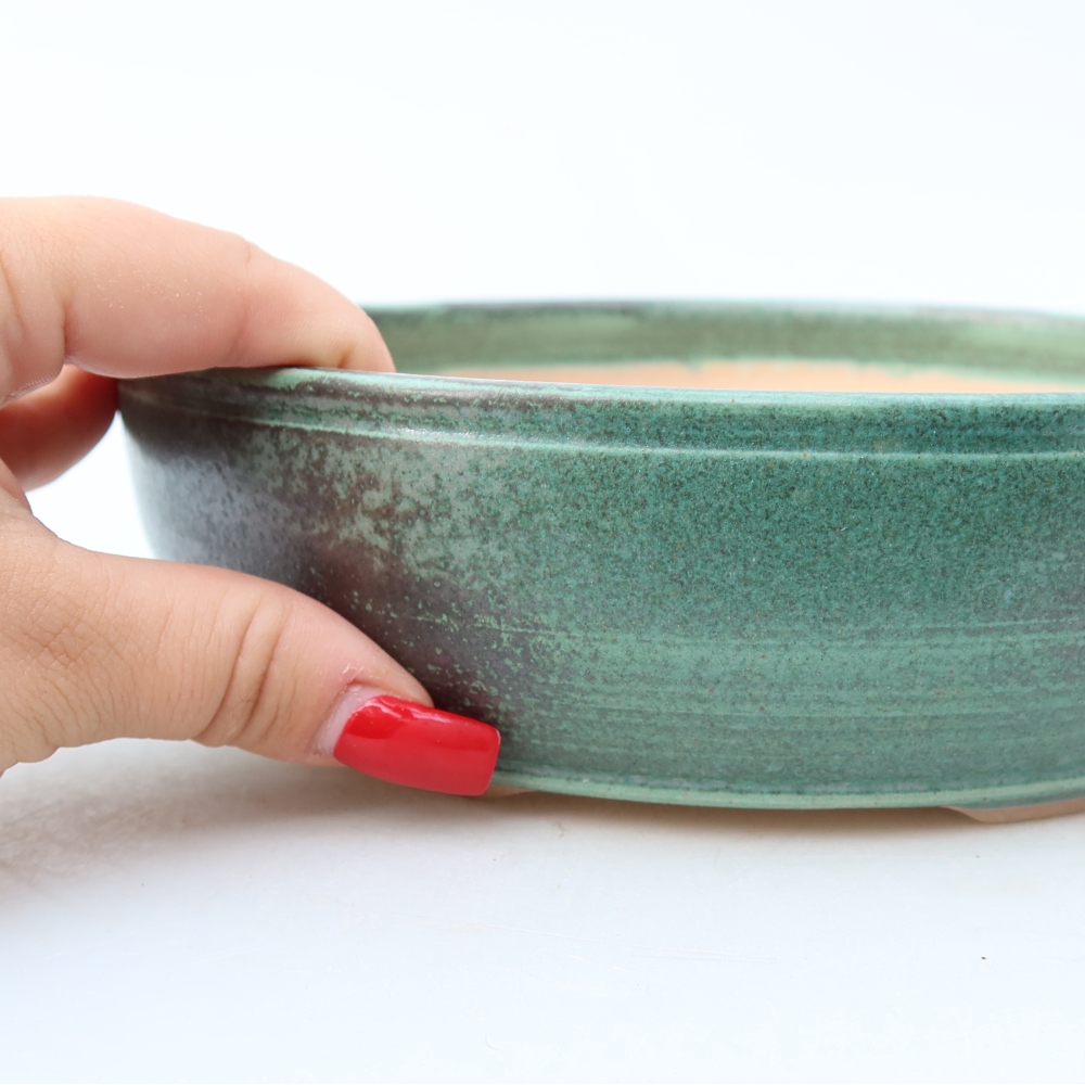 Keramische bonsaischaal 19,5 x 19,5 x 5,5 cm, kleur groen