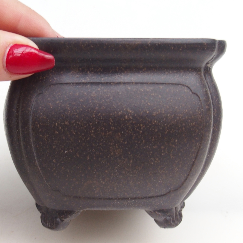 Bonsaischaal van keramiek 10 x 10 x 8 cm, okerbruin