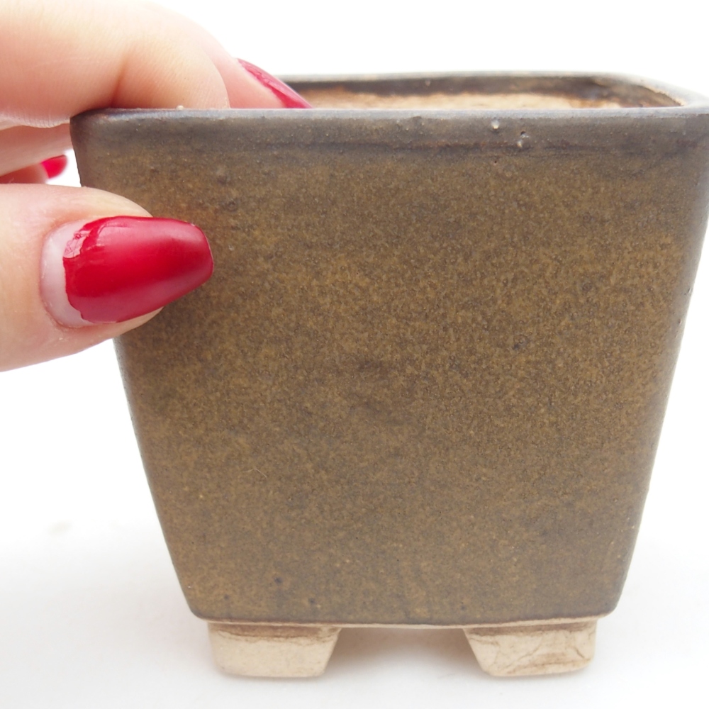 Bonsaischaal van keramiek 7,5 x 7,5 x 7,5 cm, bruin