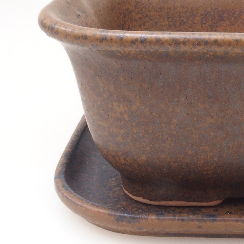 Bonsai kom + schotel H38 - 12x10x5,5 cm - bruin