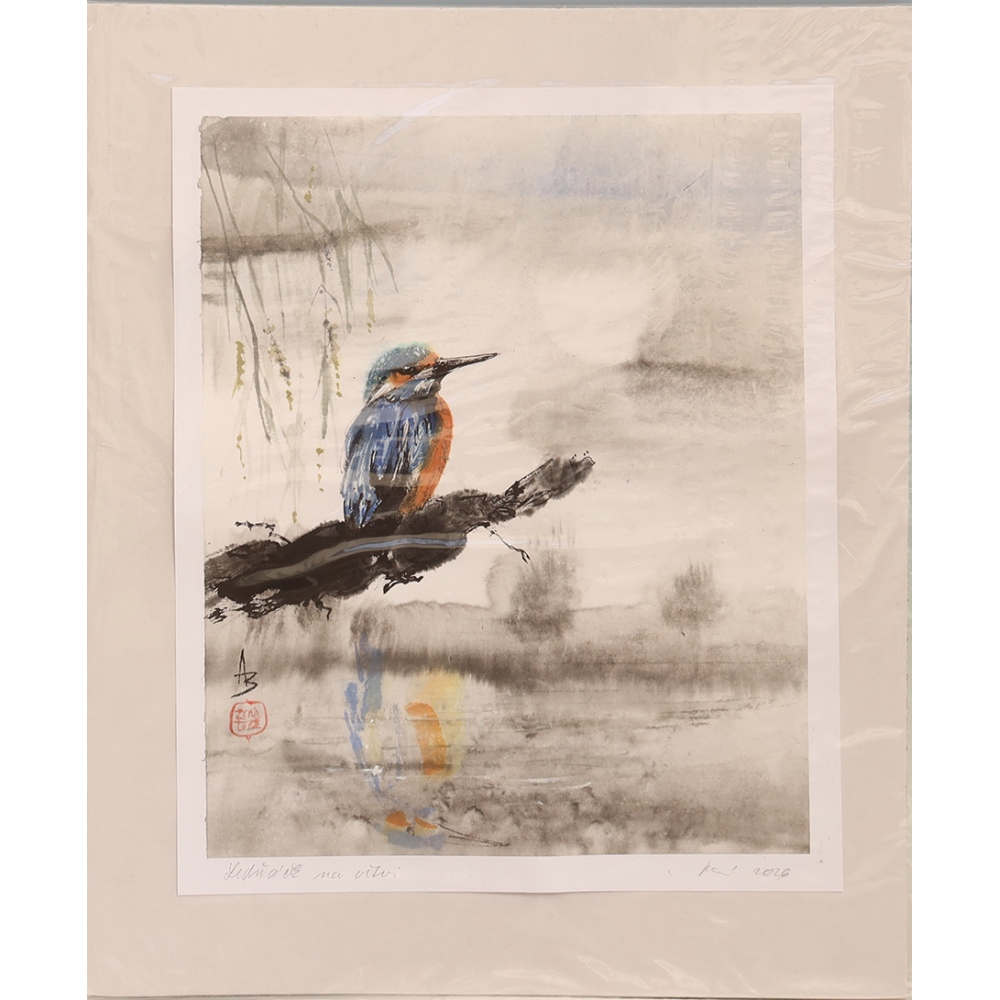 Kalligrafie - Ijsvogel op een tak