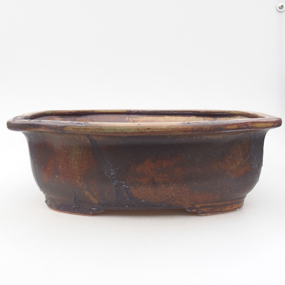 Bonsaischaal van keramiek 30 x 26 x 10,5 cm, kleur bruin-groen