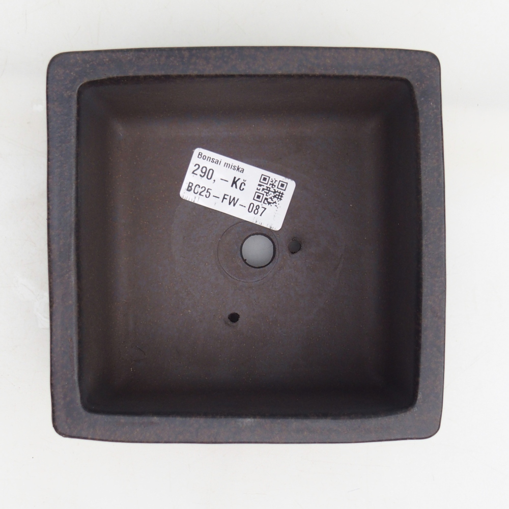 Bonsaischaal van keramiek 12,5 x 12,5 x 6,5 cm, kleur okerbruin