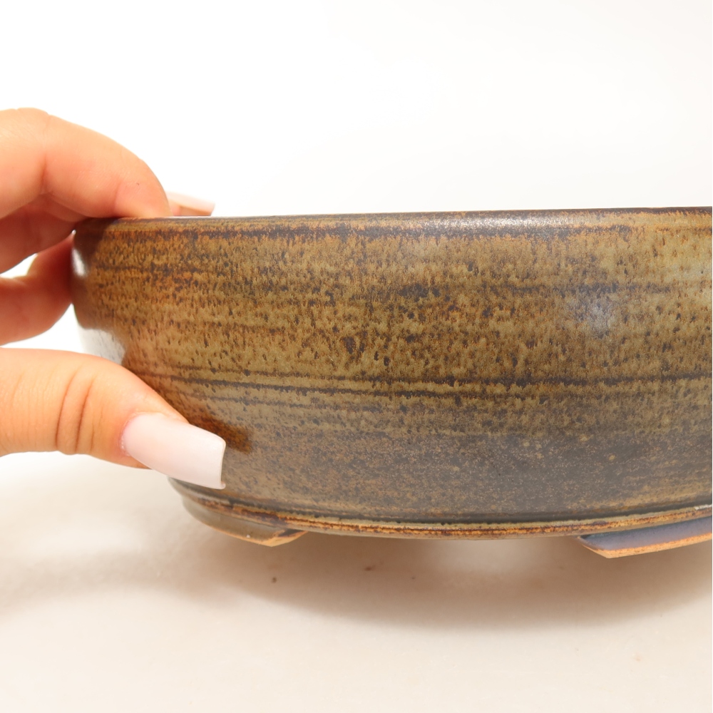 Keramische bonsaipot 19 x 19 x 6,5 cm, kleur bruin