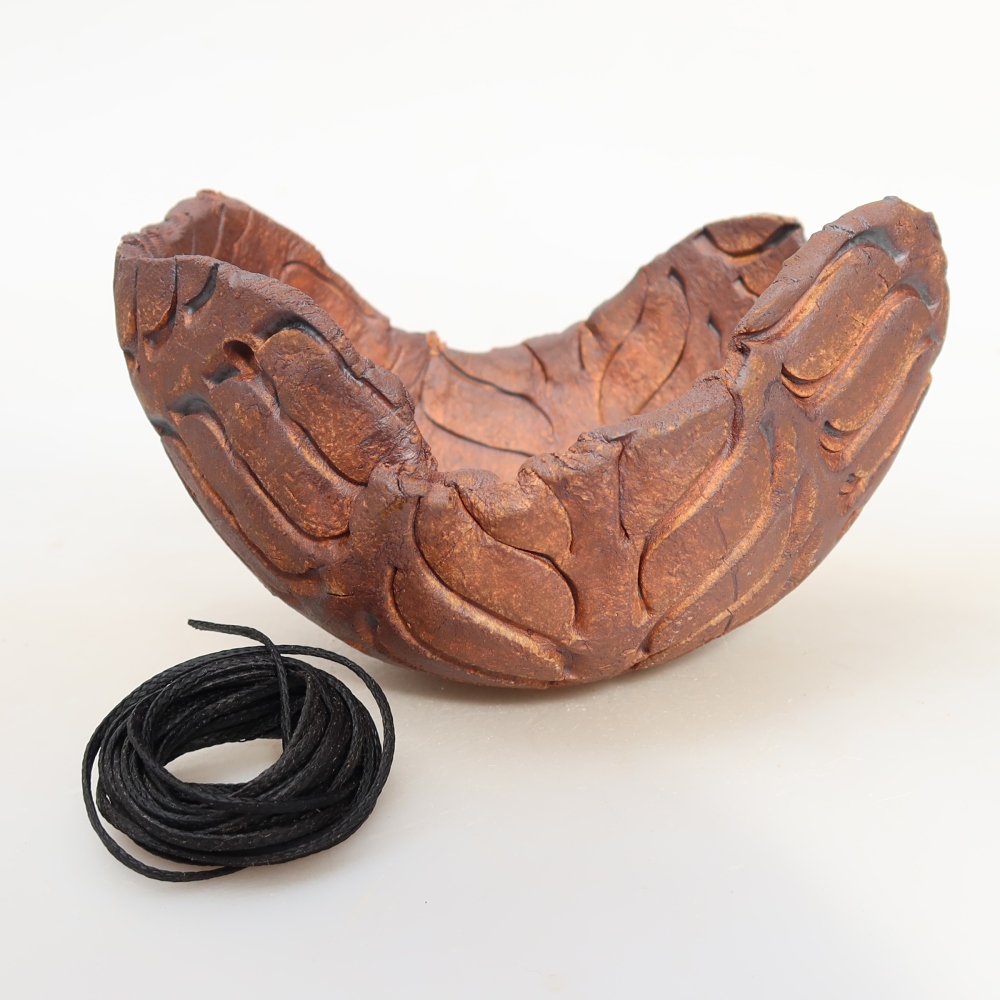 Keramische schaal voor kokedama, 13 x 11,5 x 8,5 cm, kleur: bruin